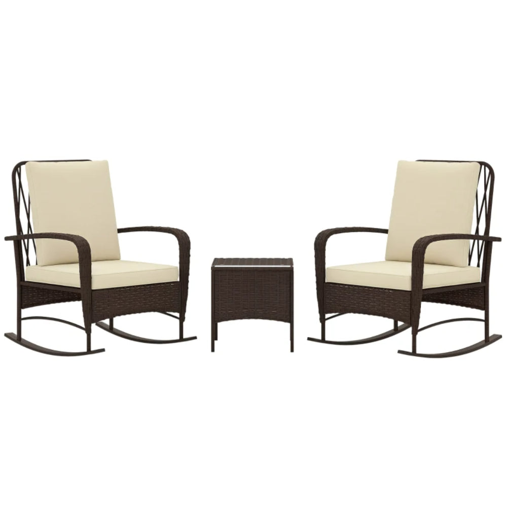 Outsunny Three-Piece Rocking Chair Rattan Bistro Set - Brown