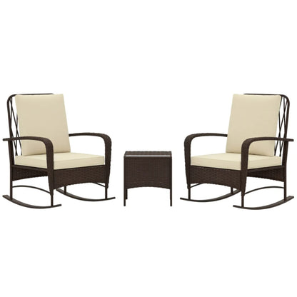 Outsunny Three-Piece Rocking Chair Rattan Bistro Set - Brown
