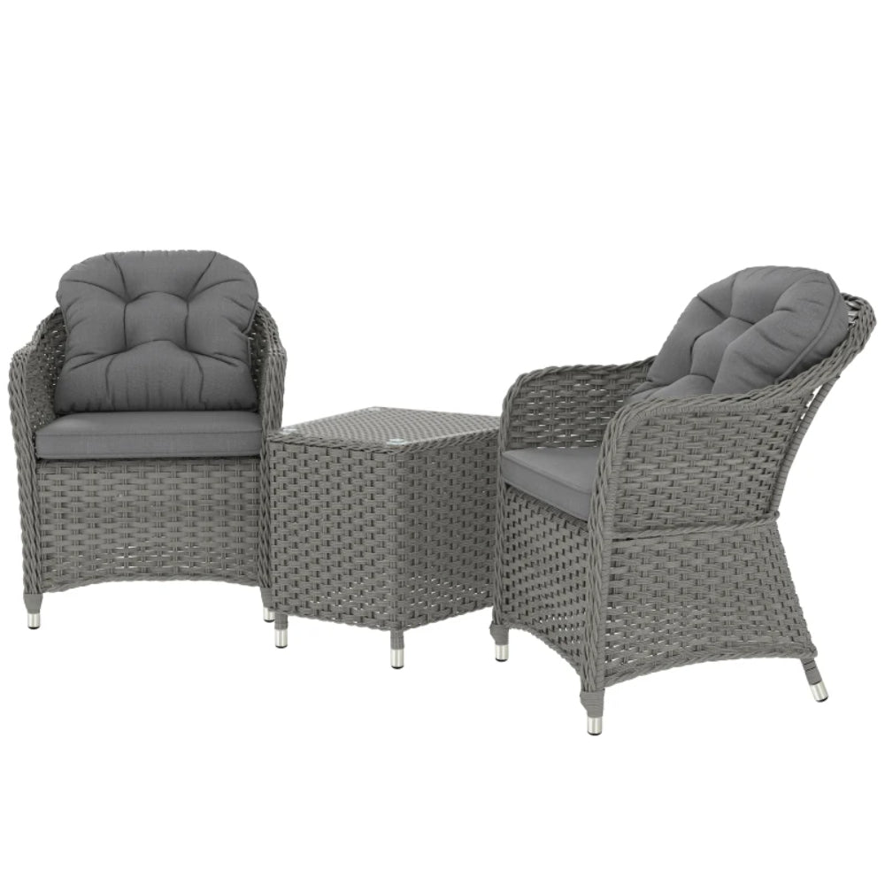 Outsunny Three-Piece Super Padded Rattan Set - Light Grey