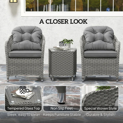 Outsunny Three-Piece Super Padded Rattan Set - Light Grey