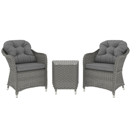 Outsunny Three-Piece Super Padded Rattan Set - Light Grey