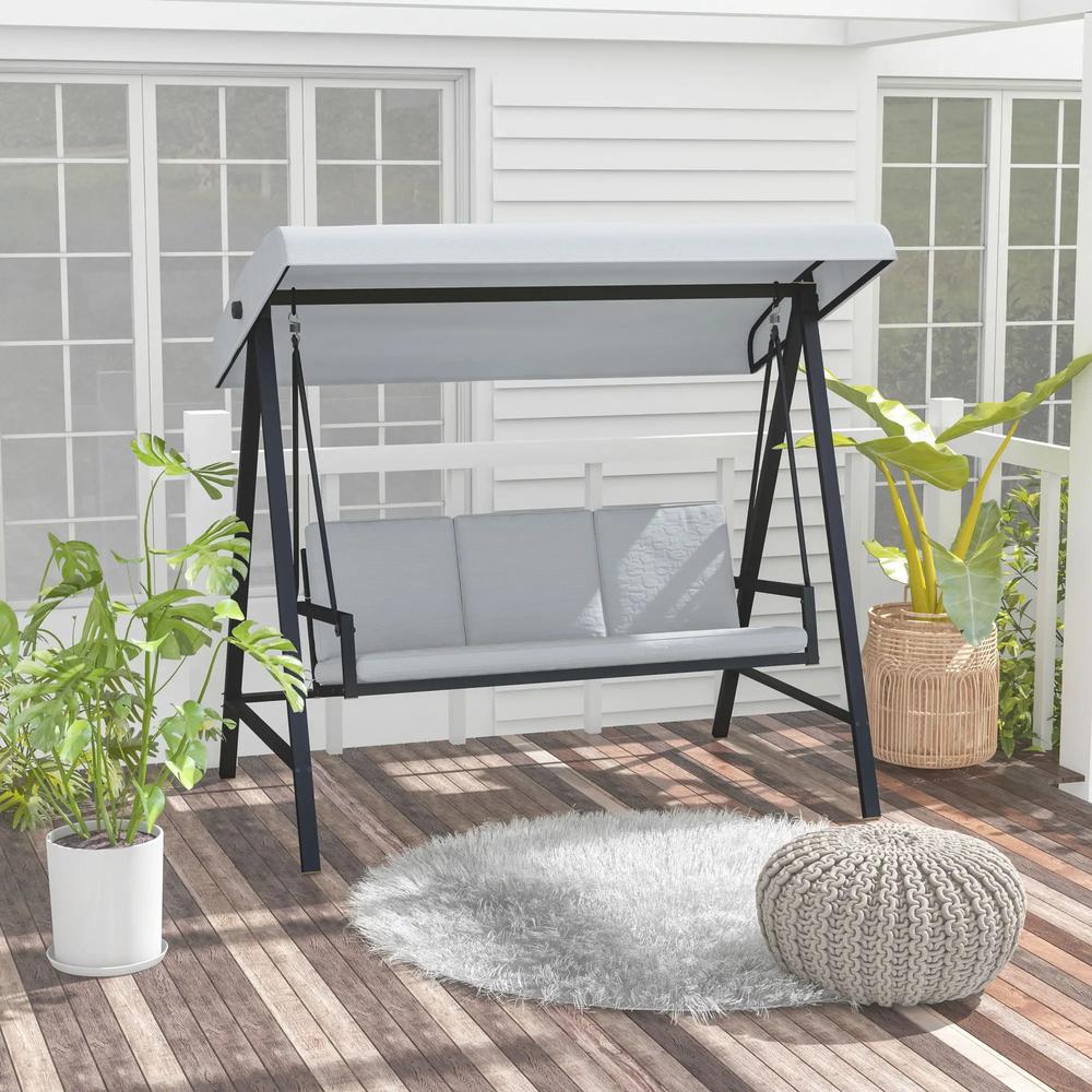 Outsunny Three-Seat Garden Swing Chair, with Adjustable Canopy 1
