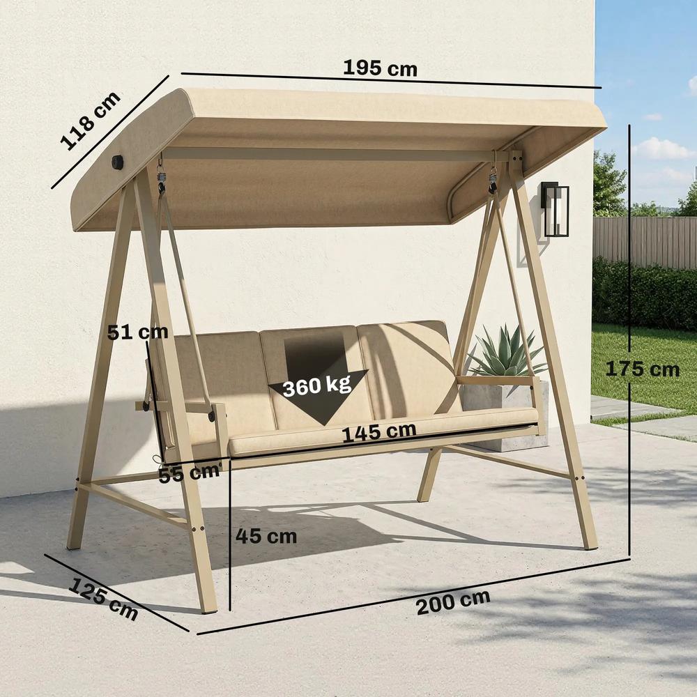 Outsunny Three-Seat Garden Swing Chair, with Adjustable Canopy 13