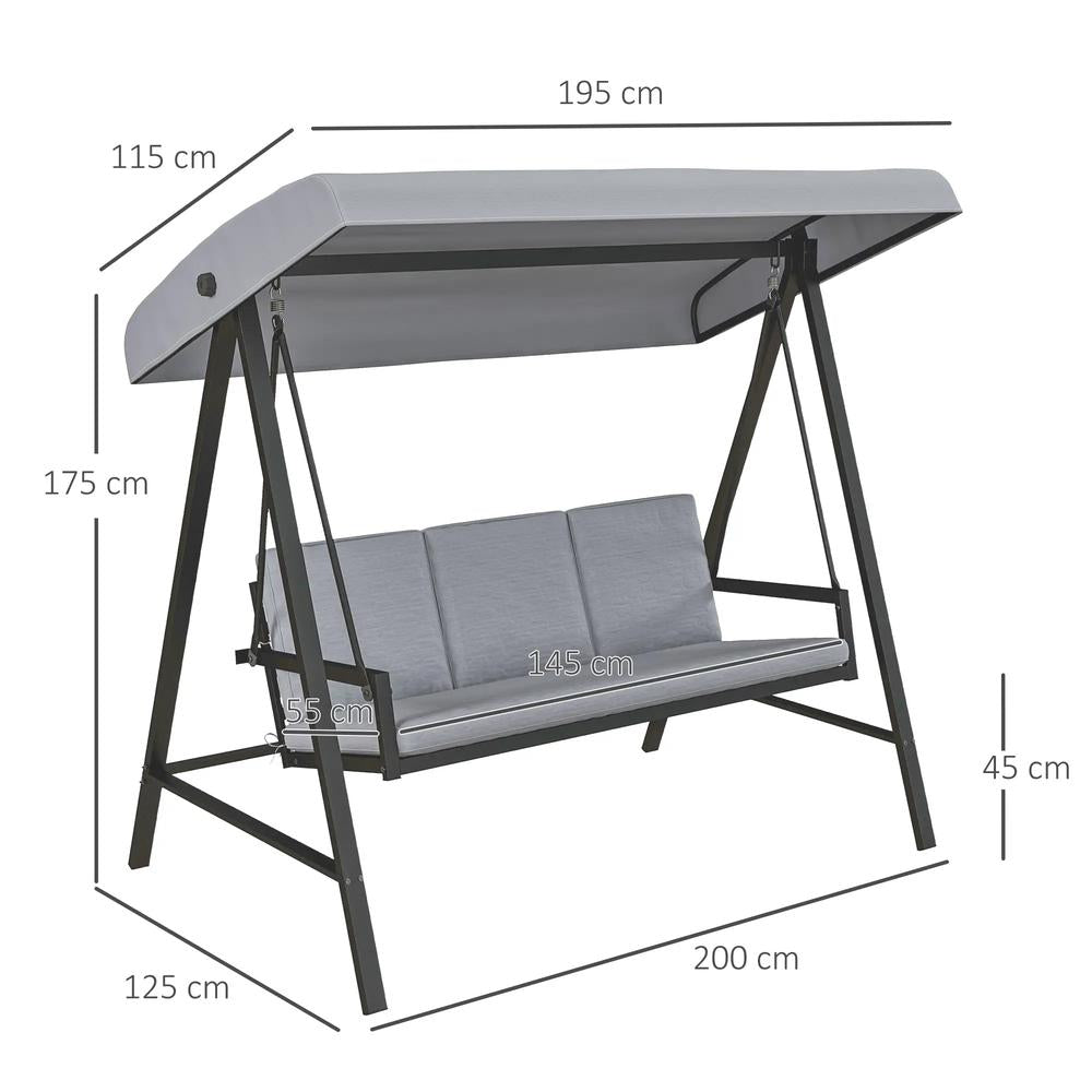 Outsunny Three-Seat Garden Swing Chair, with Adjustable Canopy 2