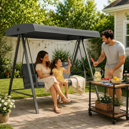 Outsunny Three-Seat Garden Swing Chair, with Adjustable Canopy 25