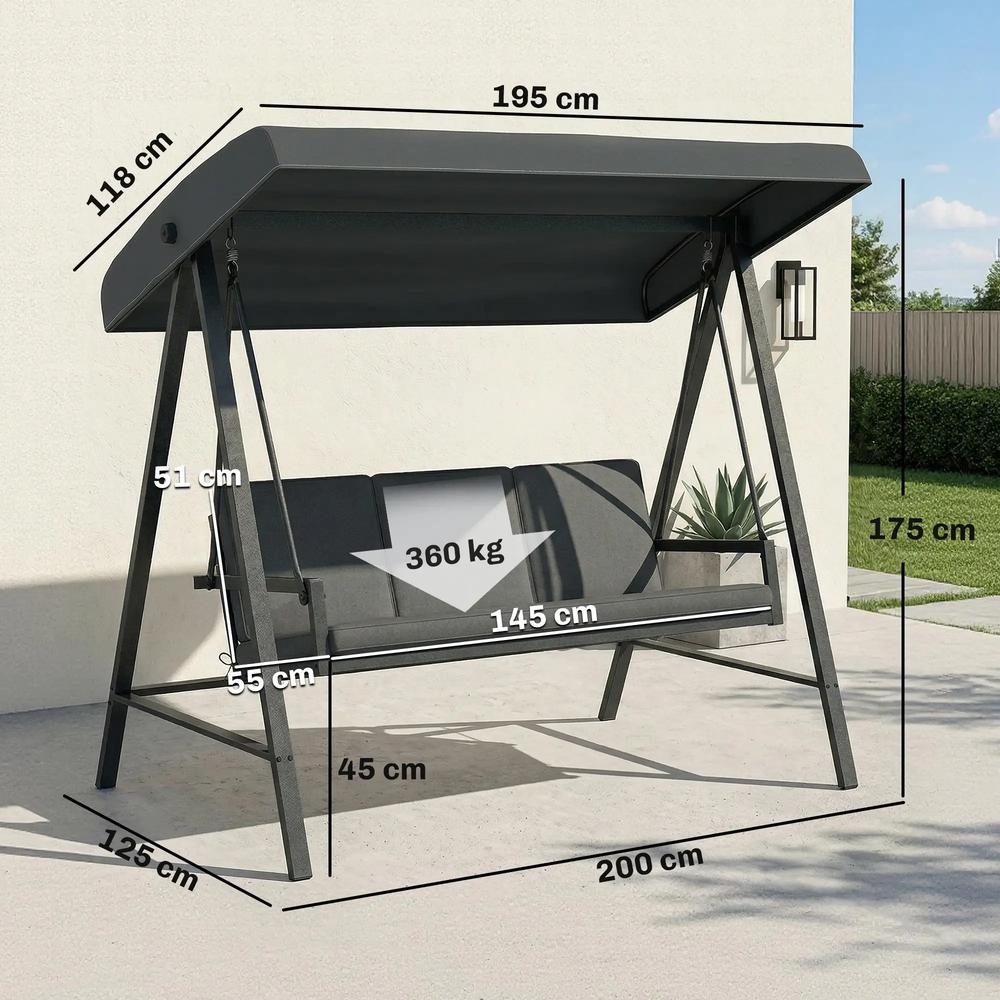 Outsunny Three-Seat Garden Swing Chair, with Adjustable Canopy 27