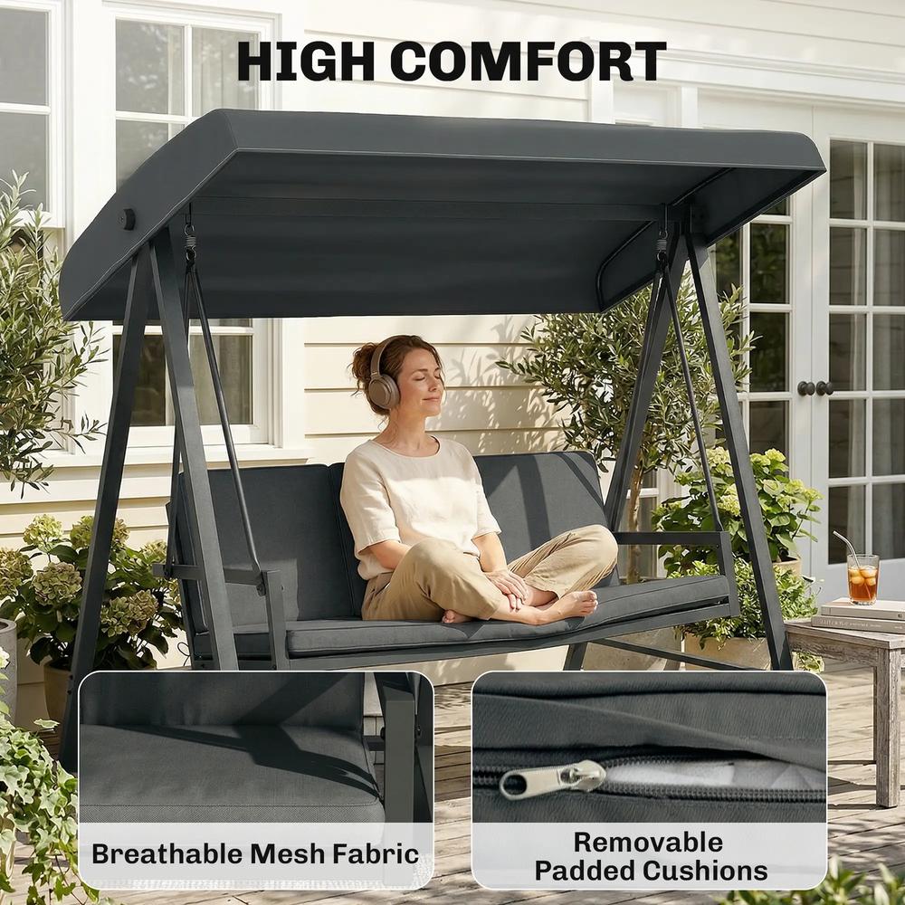 Outsunny Three-Seat Garden Swing Chair, with Adjustable Canopy 29
