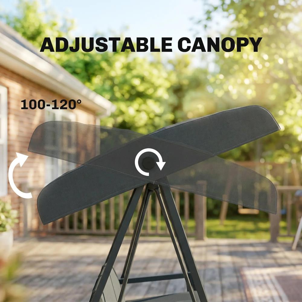Outsunny Three-Seat Garden Swing Chair, with Adjustable Canopy 30