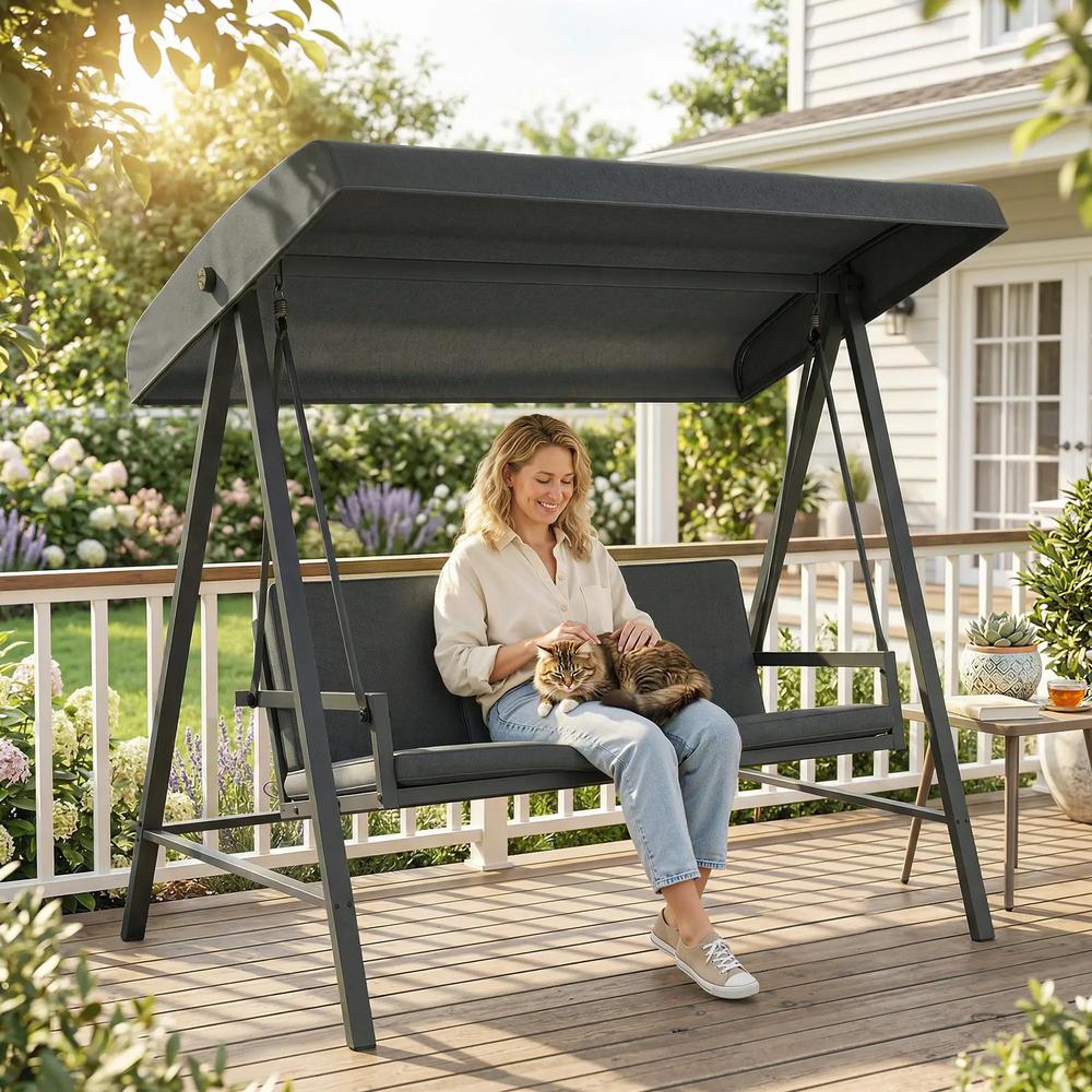 Outsunny Three-Seat Garden Swing Chair, with Adjustable Canopy 32