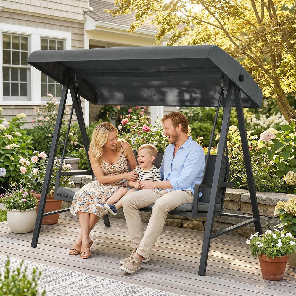 Outsunny Three-Seat Garden Swing Chair, with Adjustable Canopy 33