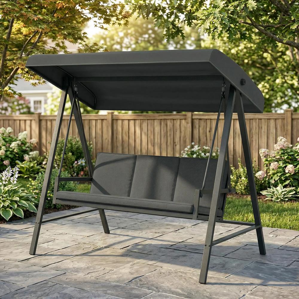 Outsunny Three-Seat Garden Swing Chair, with Adjustable Canopy 34