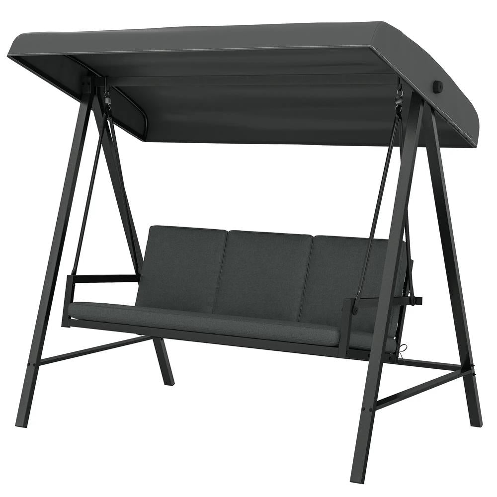 Outsunny Three-Seat Garden Swing Chair, with Adjustable Canopy 35