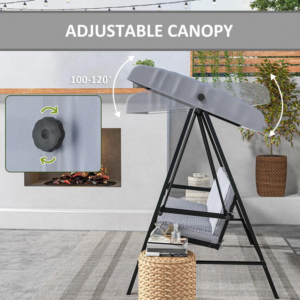 Outsunny Three-Seat Garden Swing Chair, with Adjustable Canopy 5