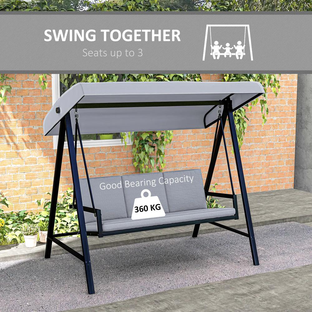 Outsunny Three-Seat Garden Swing Chair, with Adjustable Canopy 6