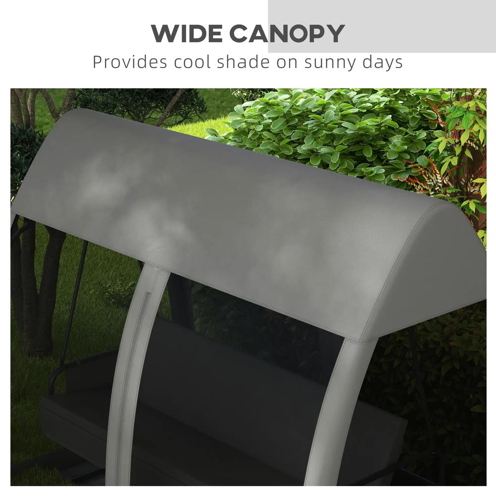 Outsunny Three-Seater Convertible Swing Chair/Bed, with Curtained Canopy - Grey 5