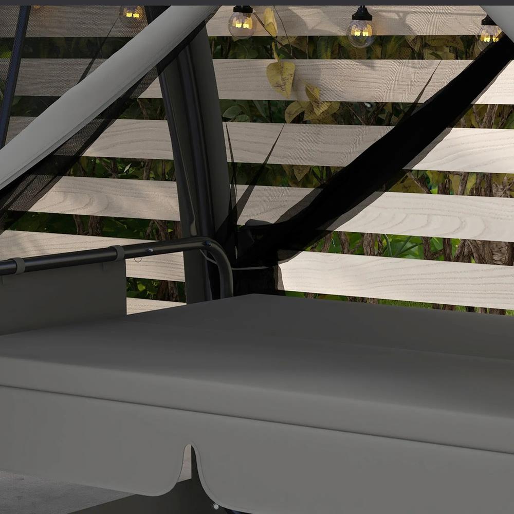 Outsunny Three-Seater Convertible Swing Chair/Bed, with Curtained Canopy - Grey 7