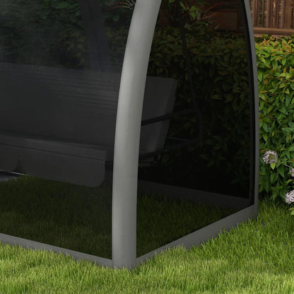 Outsunny Three-Seater Convertible Swing Chair/Bed, with Curtained Canopy - Grey 8