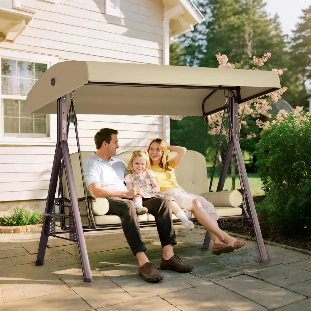 Outsunny Three-Seater Garden Swing Chair - Brown 1