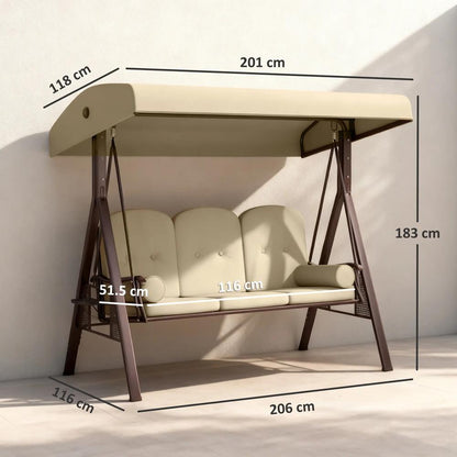 Outsunny Three-Seater Garden Swing Chair - Brown 2