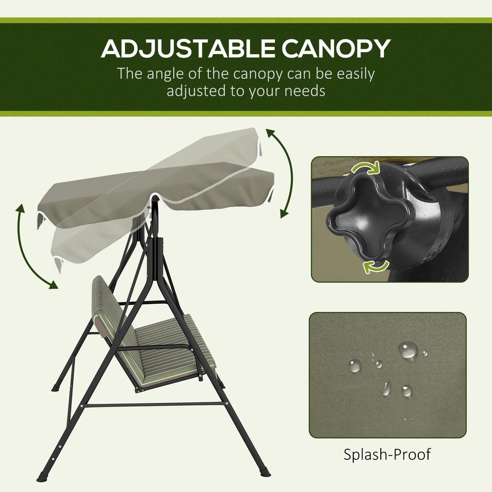 Outsunny Three-Seater Garden Swing Chair, with Adjustable Canopy - Green 3