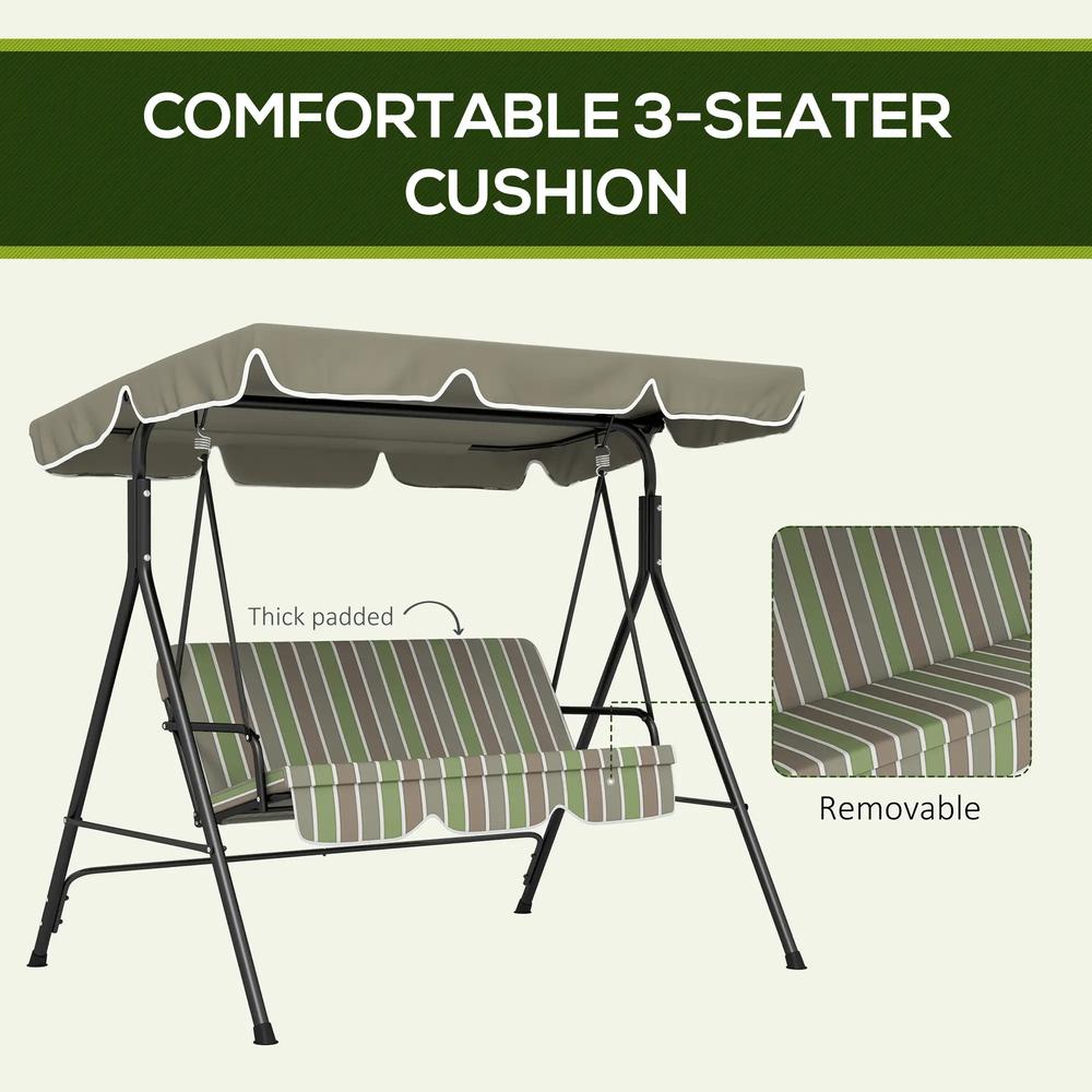 Outsunny Three-Seater Garden Swing Chair, with Adjustable Canopy - Green 6