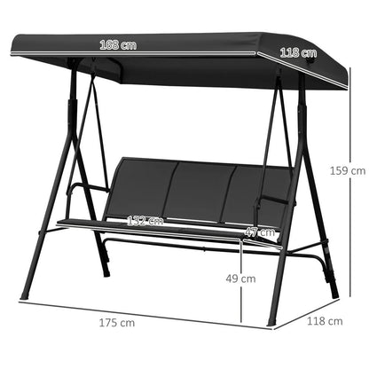 Outsunny Three-Seater Garden Swing Chair, with Canopy - Black 2