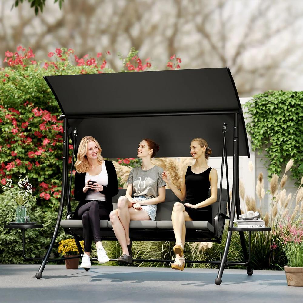 Outsunny Three-Seater Garden Swing, with Adjustable Canopy - Black/Grey 7