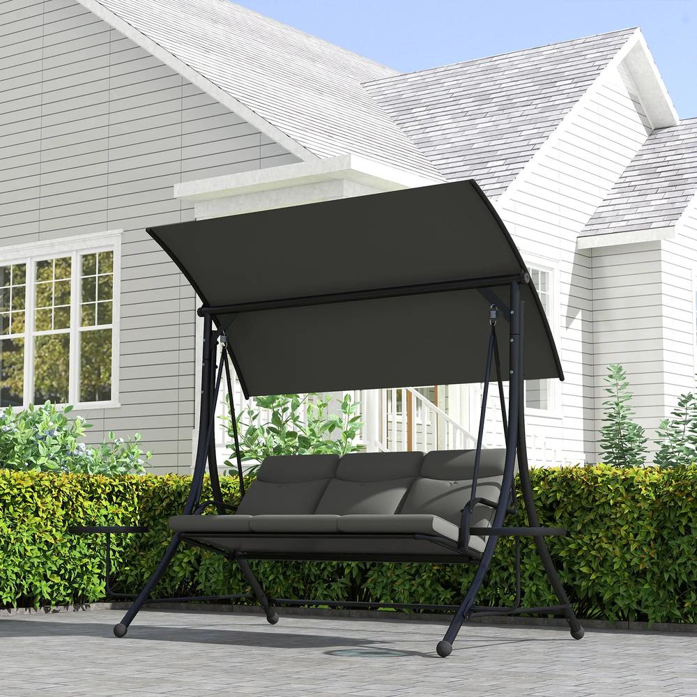 Outsunny Three-Seater Garden Swing, with Adjustable Canopy - Black/Grey 8