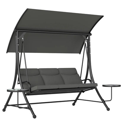 Outsunny Three-Seater Garden Swing, with Adjustable Canopy - Black/Grey 