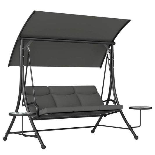 Outsunny Three-Seater Garden Swing, with Adjustable Canopy - Black/Grey 