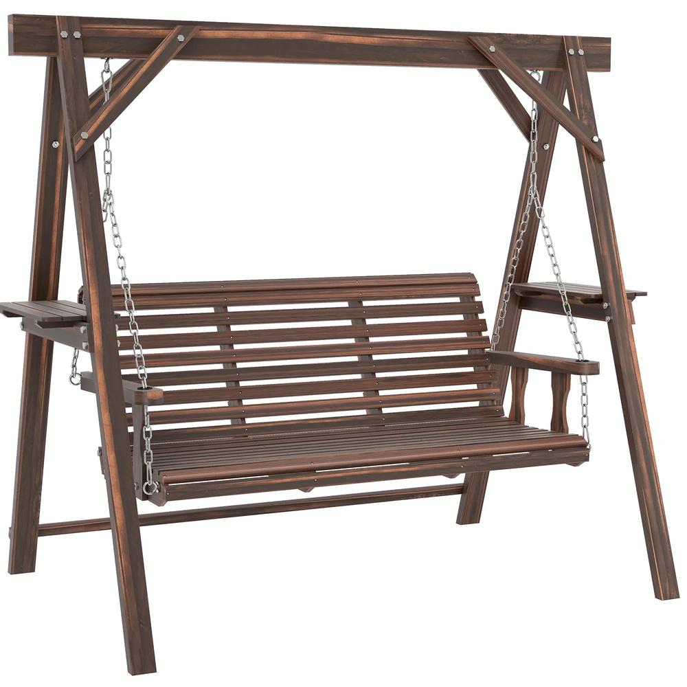 Outsunny Three-Seater Wooden Swing Bench 11