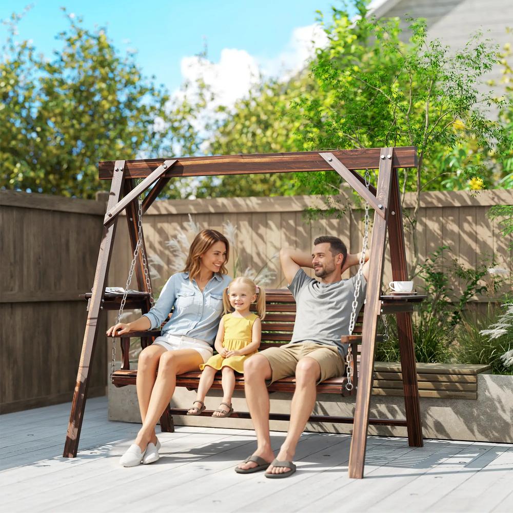Outsunny Three-Seater Wooden Swing Bench 12