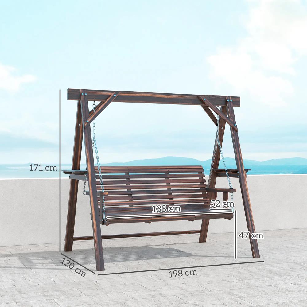 Outsunny Three-Seater Wooden Swing Bench 13