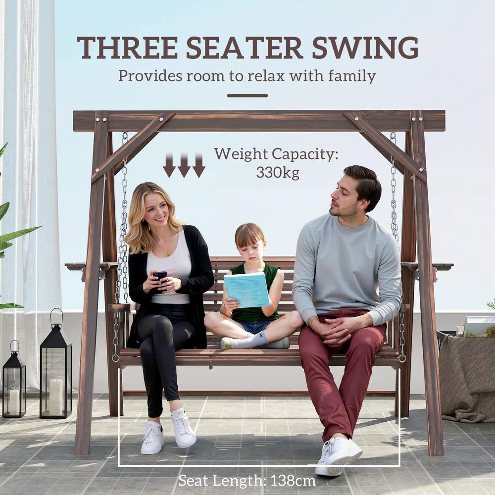 Outsunny Three-Seater Wooden Swing Bench 14