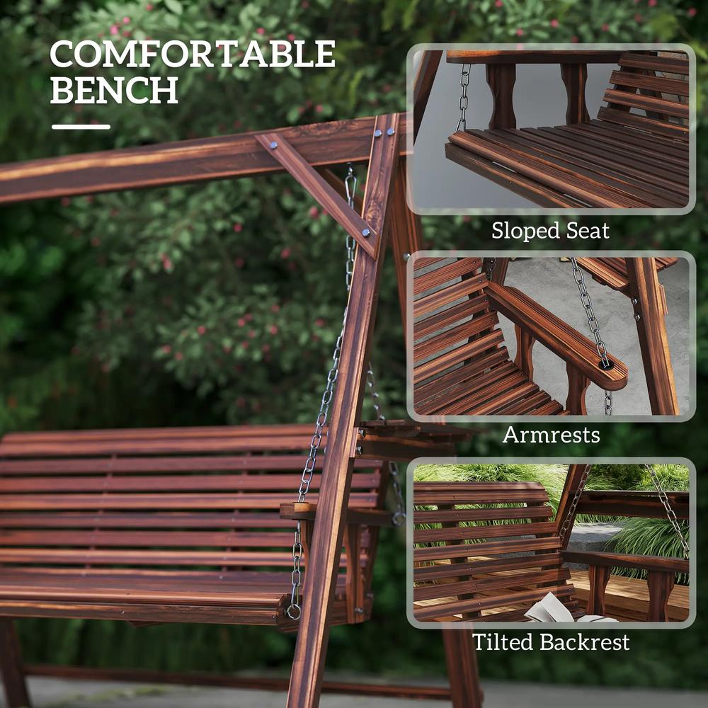 Outsunny Three-Seater Wooden Swing Bench 17