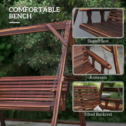 Outsunny Three-Seater Wooden Swing Bench 17