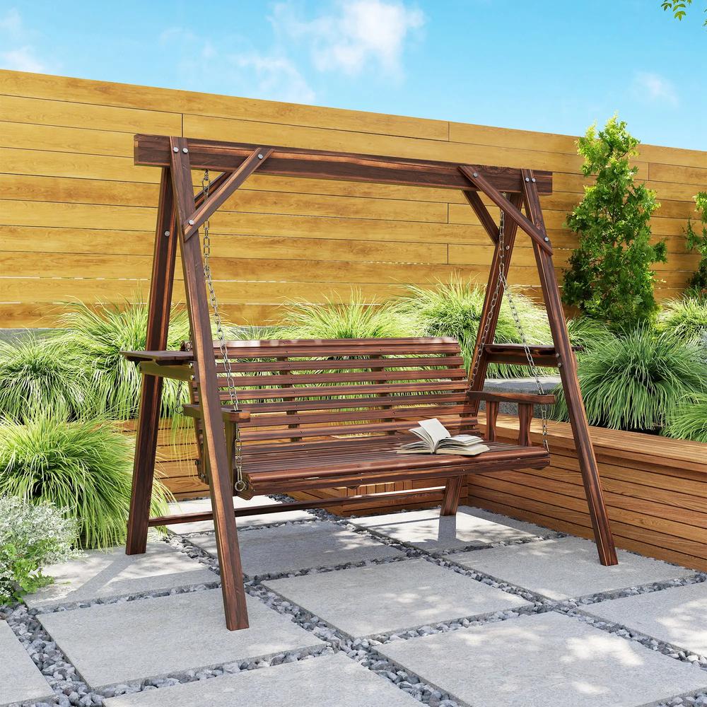 Outsunny Three-Seater Wooden Swing Bench 18