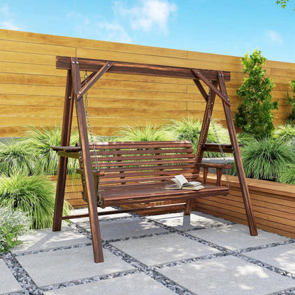 Outsunny Three-Seater Wooden Swing Bench 18