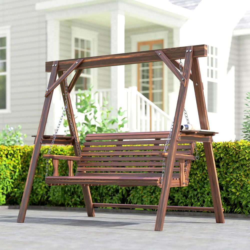 Outsunny Three-Seater Wooden Swing Bench 19