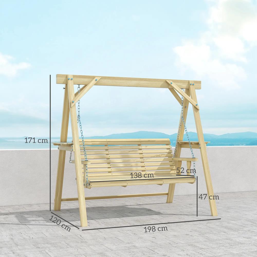 Outsunny Three-Seater Wooden Swing Bench 2