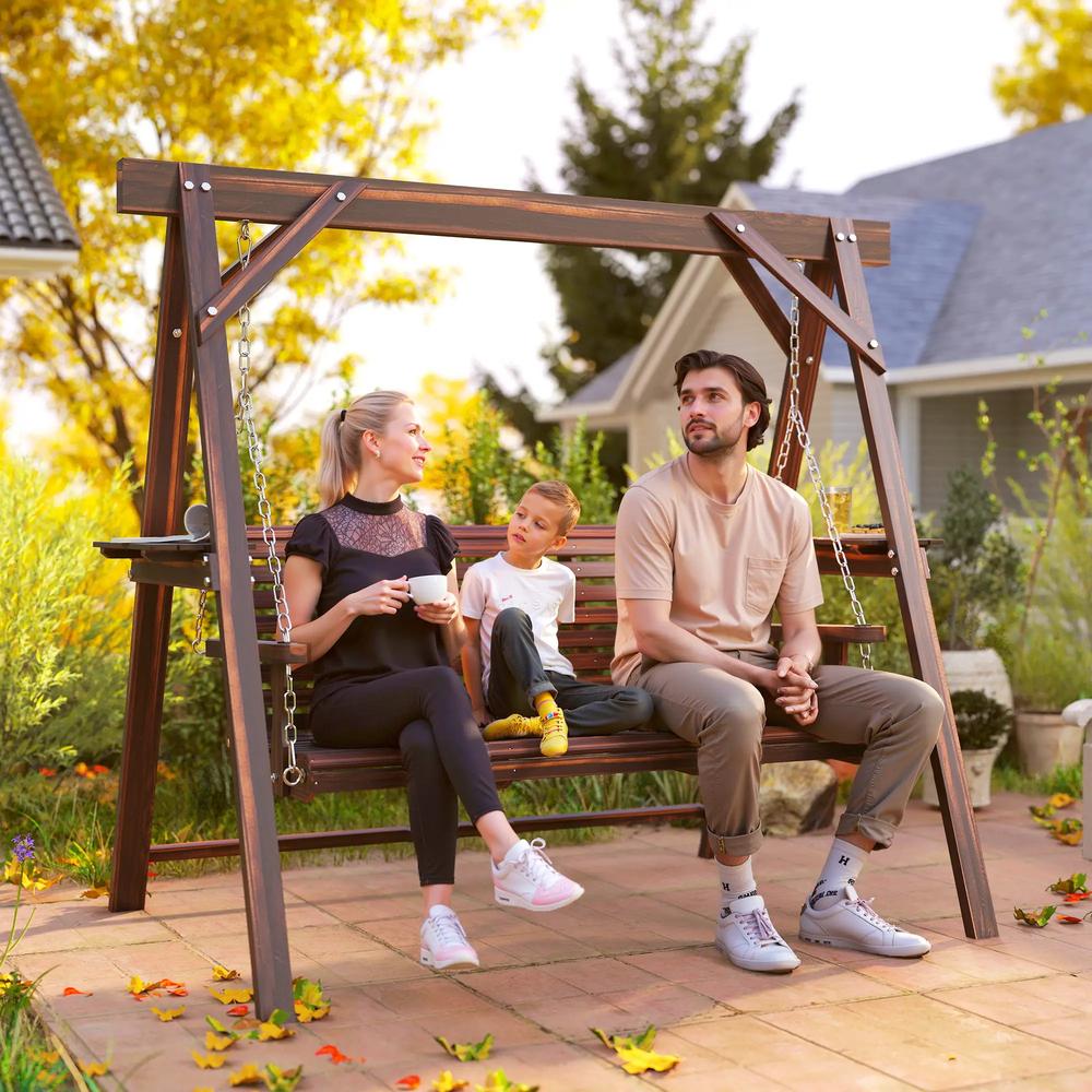 Outsunny Three-Seater Wooden Swing Bench 20