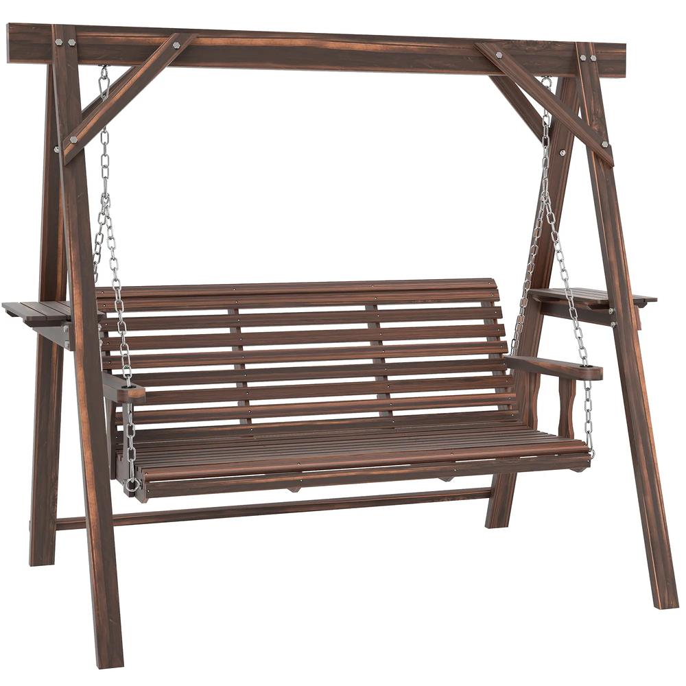 Outsunny Three-Seater Wooden Swing Bench 21