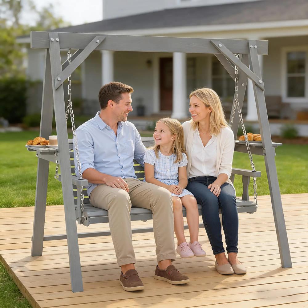 Outsunny Three-Seater Wooden Swing Bench 23