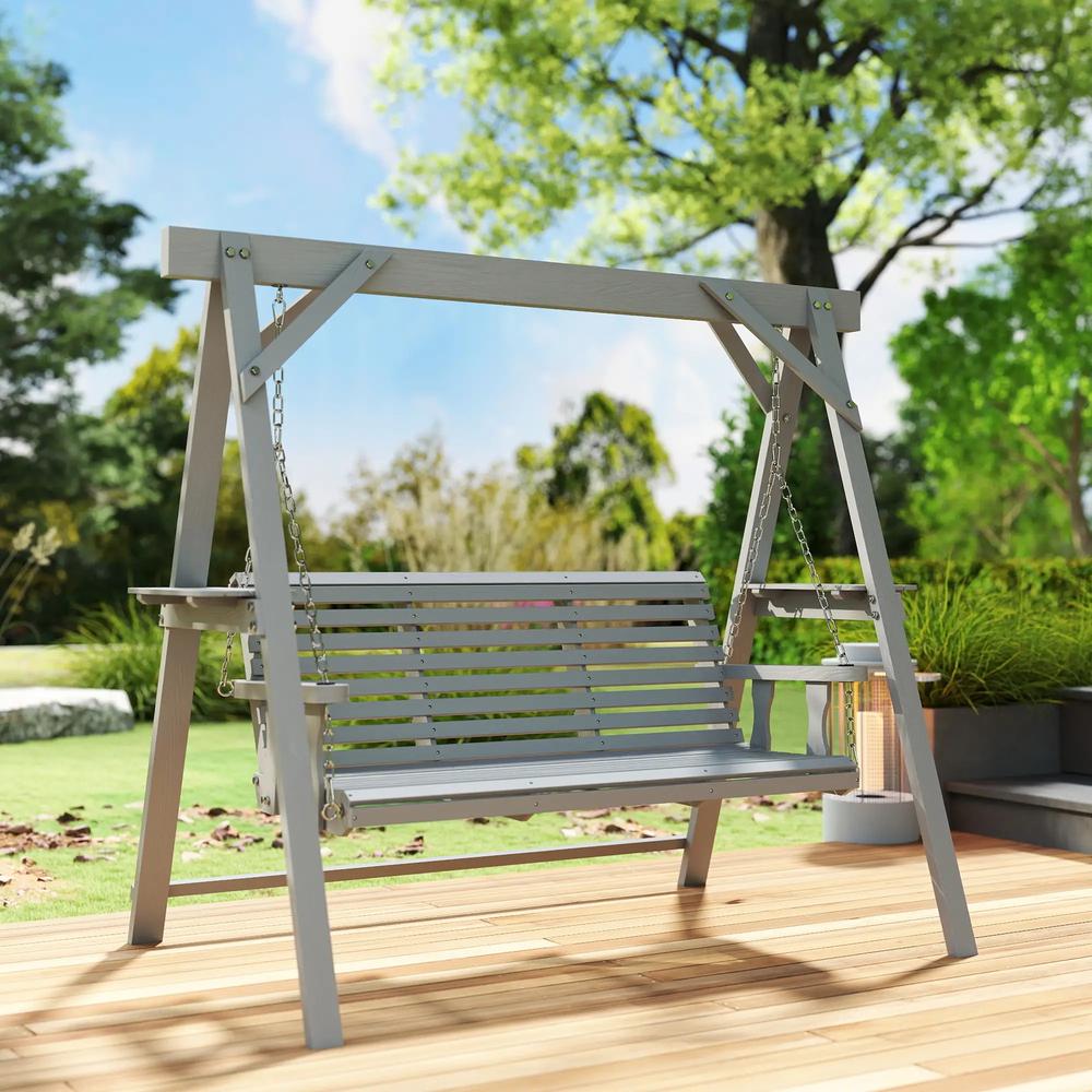 Outsunny Three-Seater Wooden Swing Bench 29