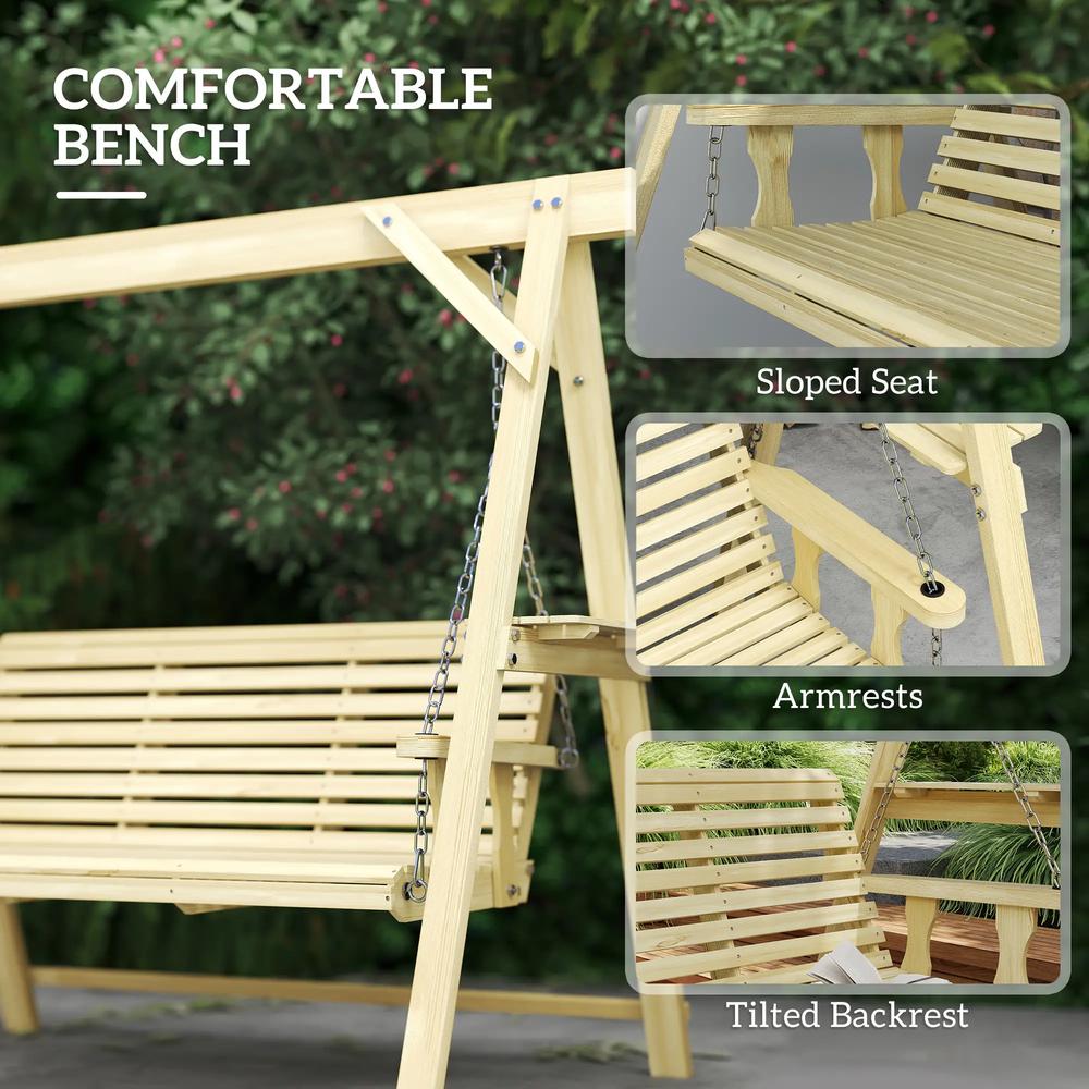 Outsunny Three-Seater Wooden Swing Bench 6