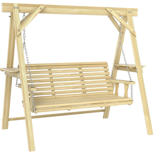 Outsunny Three-Seater Wooden Swing Bench 