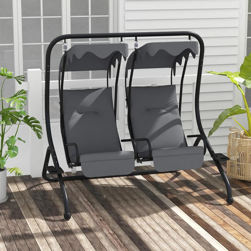 Outsunny Two-Seat Garden Swing Chair, with Protective Canopy 1