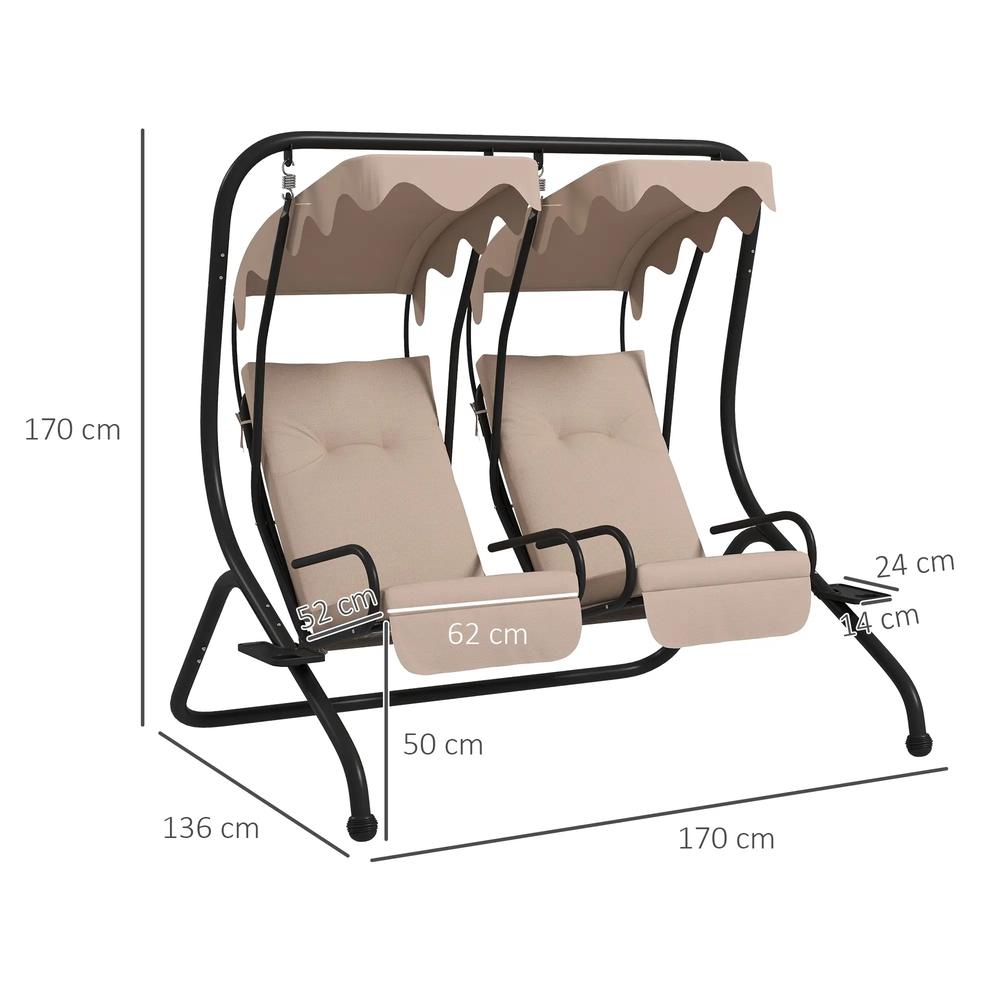 Outsunny Two-Seat Garden Swing Chair, with Protective Canopy 13