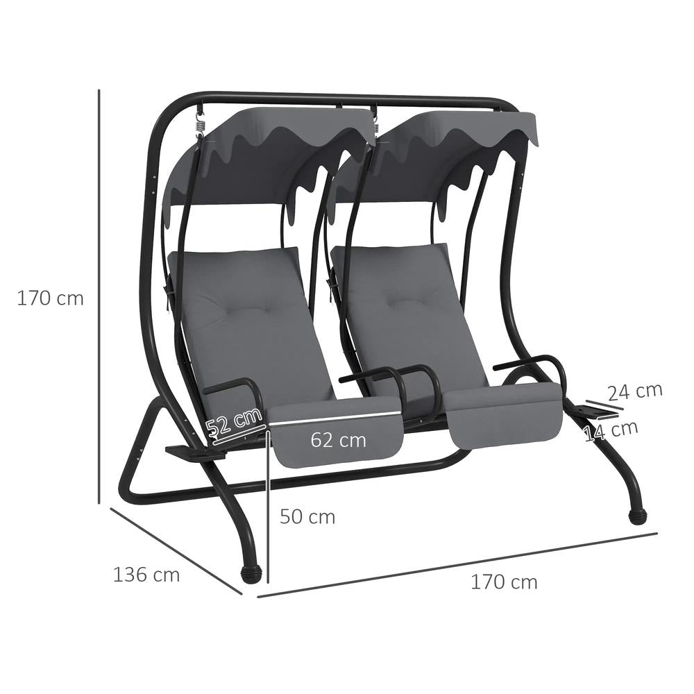 Outsunny Two-Seat Garden Swing Chair, with Protective Canopy 2