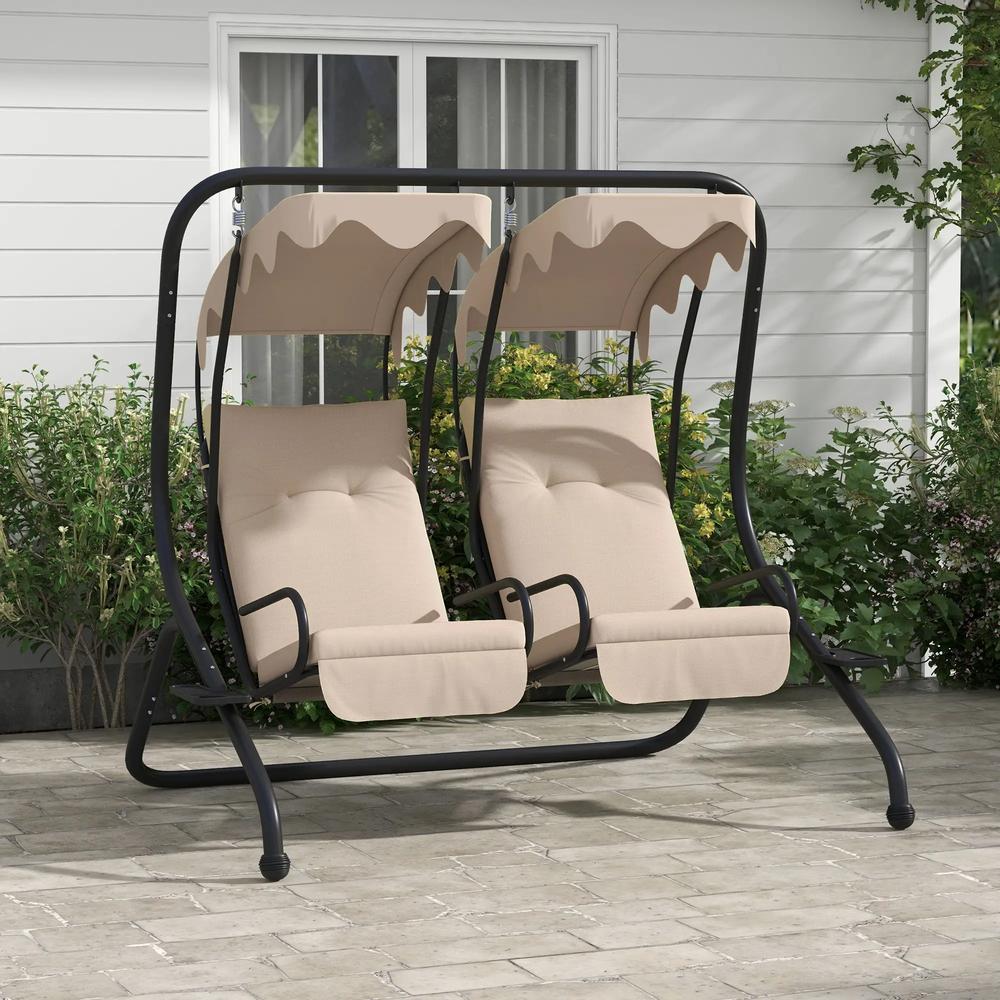 Outsunny Two-Seat Garden Swing Chair, with Protective Canopy 20